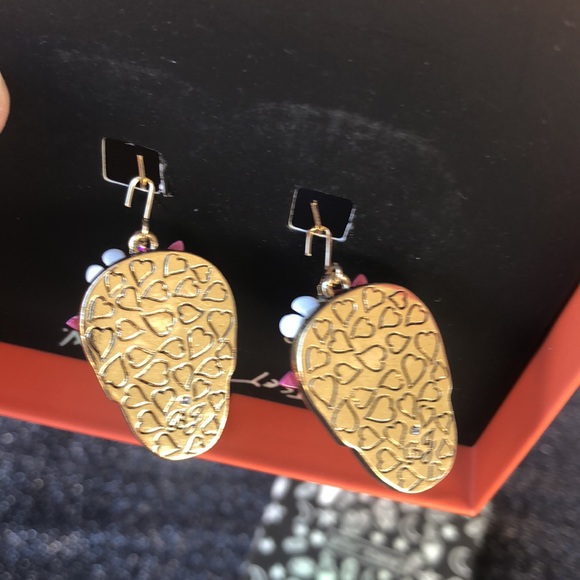 NEW Betsey Johnson Rhinestone Floral Skelton Hoop Earrings/For Halloween - Picture 13 of 16